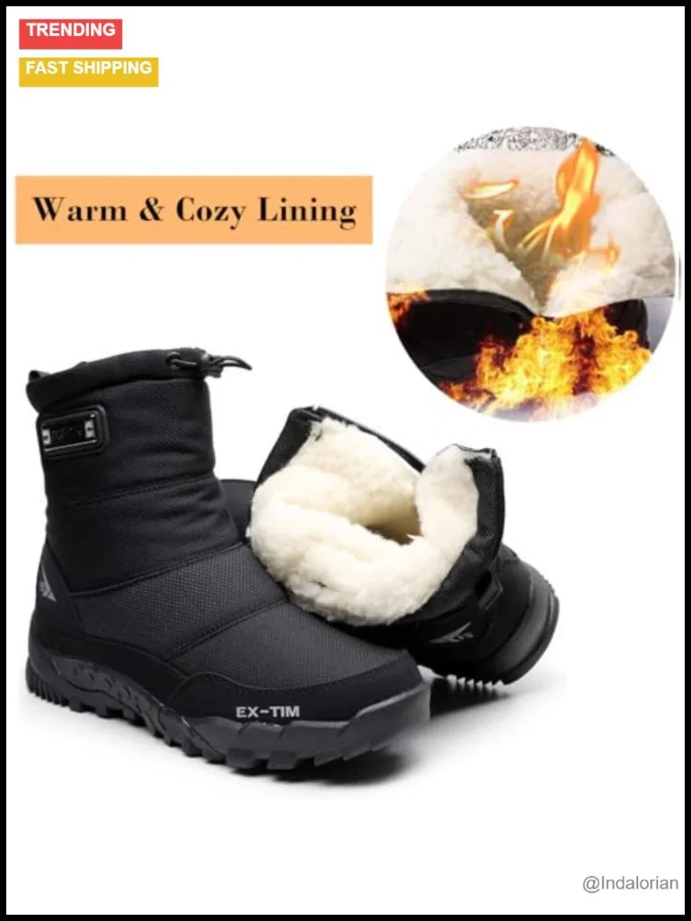 Warm Lined Waterproof Winter Snow Boots Non-Slip Outdoor Hiking Men's Faux Fur